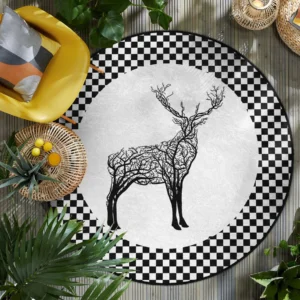 Abstract Deer Design Round Living Room Rug