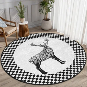 Abstract Deer Design Round Living Room Rug