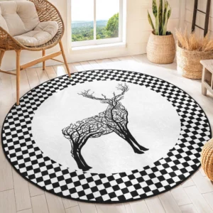 Abstract Deer Design Round Living Room Rug