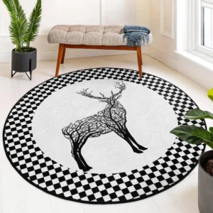 Abstract Deer Design Round Living Room Rug