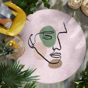 Abstract Face Pink Round Living Room Rug