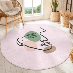 Abstract Face Pink Round Living Room Rug