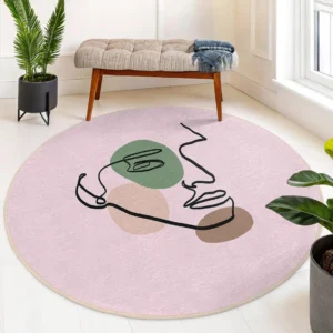 Abstract Face Pink Round Living Room Rug