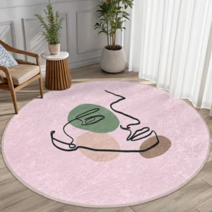 Abstract Face Pink Round Living Room Rug