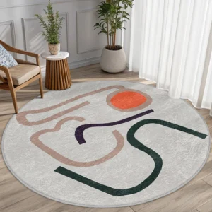 Abstract Geometric Lines Round Living Room Rug