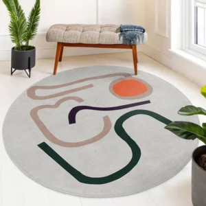 Abstract Geometric Lines Round Living Room Rug