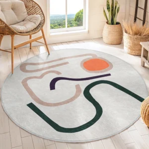 Abstract Geometric Lines Round Living Room Rug