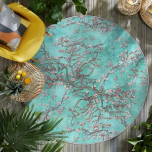 Blossoming Tree Branches Round Living Room Rug