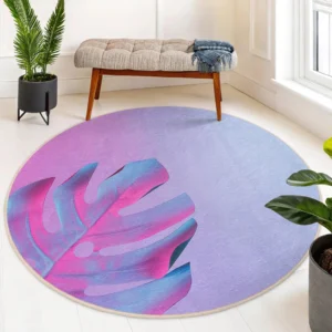 Colorful Leaf Neon Round Living Room Rug