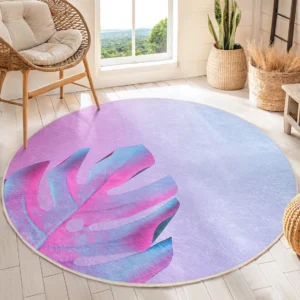 Colorful Leaf Neon Round Living Room Rug