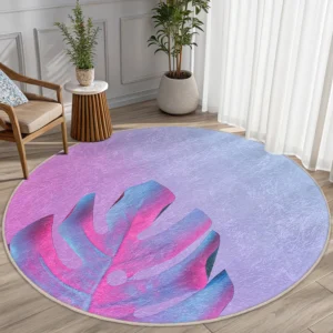 Colorful Leaf Neon Round Living Room Rug