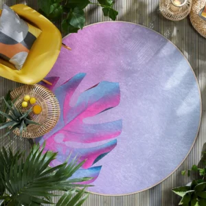 Colorful Leaf Neon Round Living Room Rug