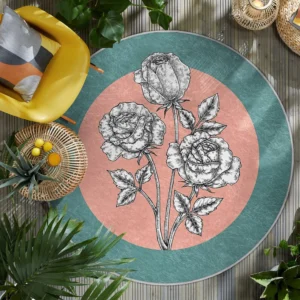 Elegant Floral Coral Center Round Living Room Rug