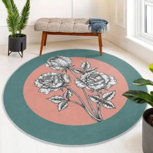 Elegant Floral Coral Center Round Living Room Rug
