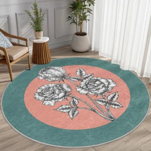 Elegant Floral Coral Center Round Living Room Rug