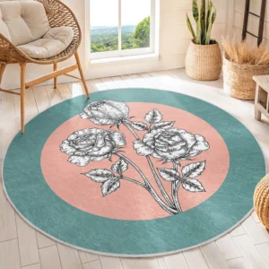 Elegant Floral Coral Center Round Living Room Rug