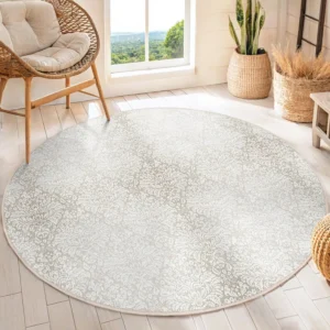 Elegant Floral Design Round Living Room Rug