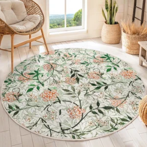 Floral Botanical Design Round Living Room Rug