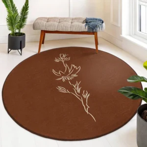 Floral Brown Minimalist Round Living Room Rug