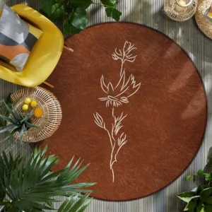 Floral Brown Minimalist Round Living Room Rug