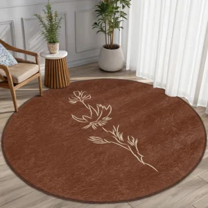 Floral Brown Minimalist Round Living Room Rug