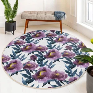 Floral Watercolor Lilac Round Living Room Rug