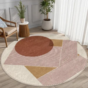 Geometric Earth Tones Round Living Room Rug