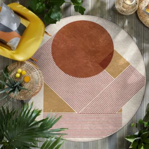 Geometric Earth Tones Round Living Room Rug