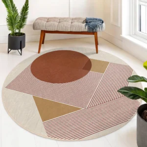 Geometric Earth Tones Round Living Room Rug