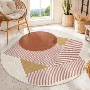 Geometric Earth Tones Round Living Room Rug