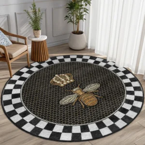 Golden Bee Hive Design Round Living Room Rug