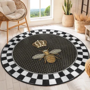 Golden Bee Hive Design Round Living Room Rug