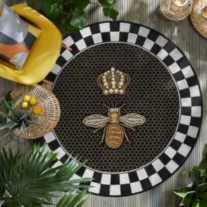 Golden Bee Hive Design Round Living Room Rug