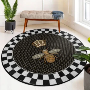 Golden Bee Hive Design Round Living Room Rug