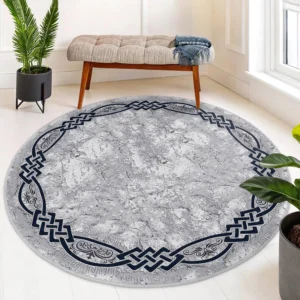 Gray Marble Celtic Pattern Round Living Room Rug