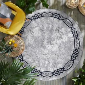 Gray Marble Celtic Pattern Round Living Room Rug