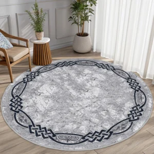 Gray Marble Celtic Pattern Round Living Room Rug