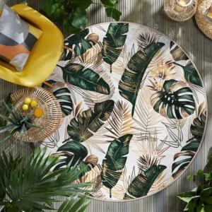Green Tropical Round Living Room Rug