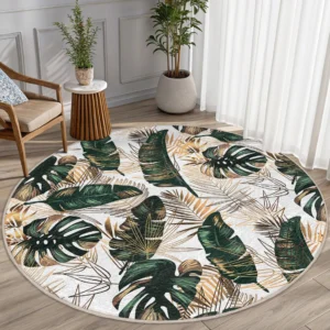 Green Tropical Round Living Room Rug