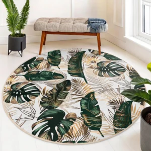 Green Tropical Round Living Room Rug