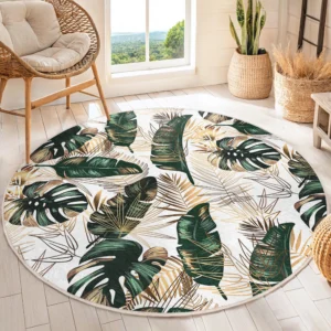 Green Tropical Round Living Room Rug