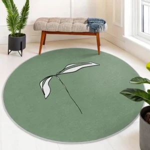 Leafy Minimalist Green Round Living Room Rug
