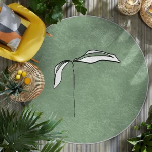 Leafy Minimalist Green Round Living Room Rug