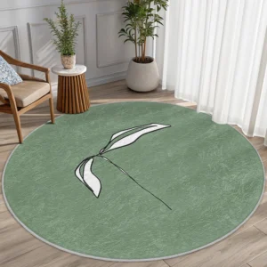 Leafy Minimalist Green Round Living Room Rug