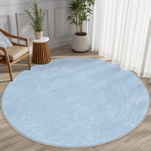 Modern Minimalist Blue Texture Round Living Room Rug