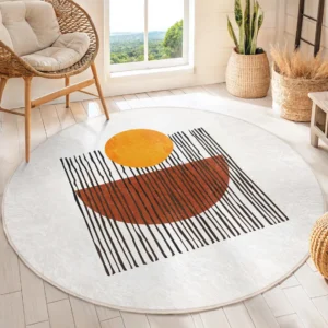 Modern Sunburst Lines Round Living Room Rug