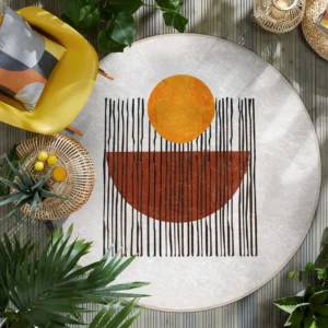 Modern Sunburst Lines Round Living Room Rug