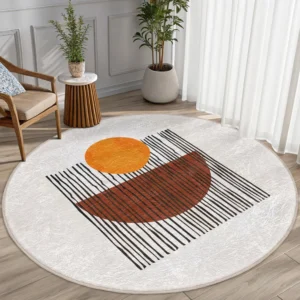 Modern Sunburst Lines Round Living Room Rug