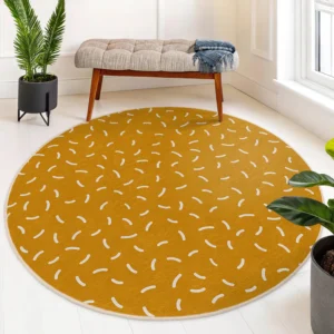 Mustard Sprinkle Pattern Round Living Room Rug