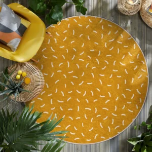 Mustard Sprinkle Pattern Round Living Room Rug